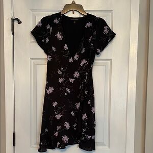 Banana Republic Floral Black and Light Purple Wrap Dress